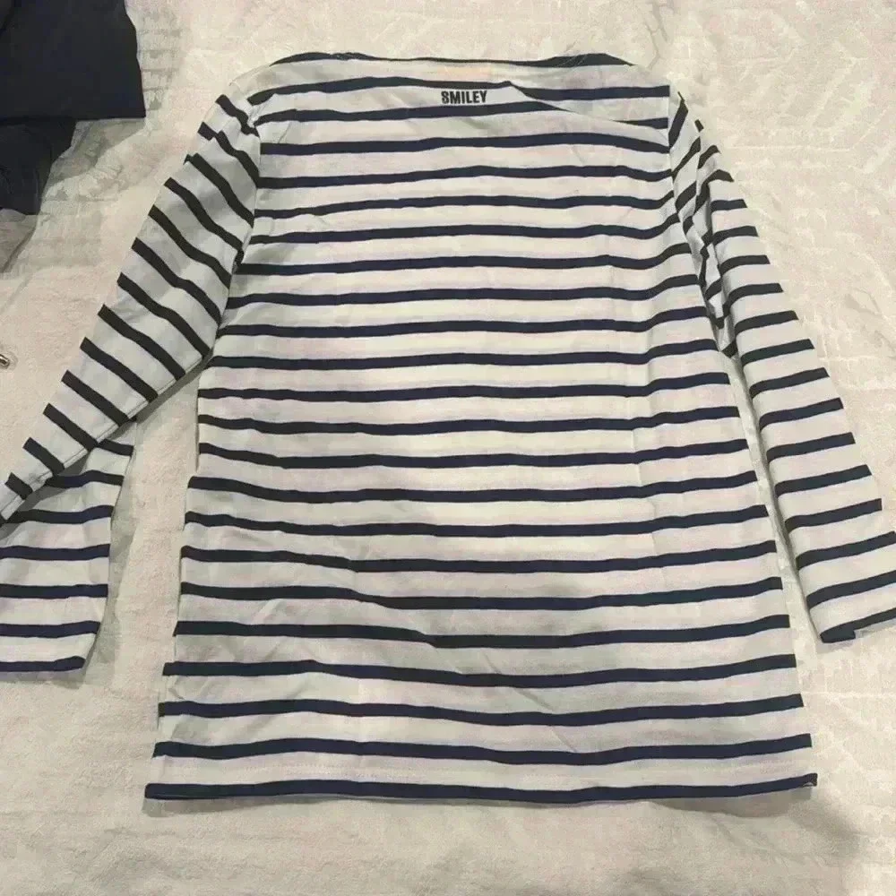 Saint James smiley shirt navy and white crew neck